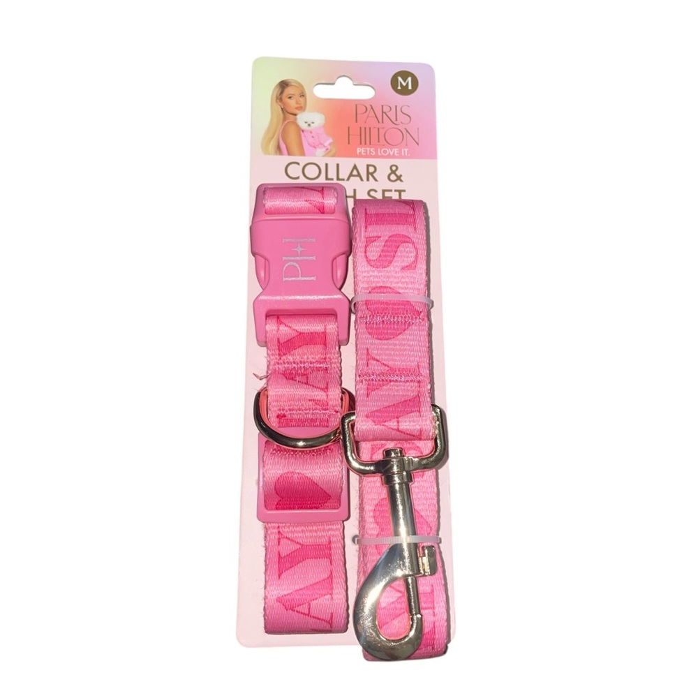Paris Hilton Slay Pink Dog Collar and Leash Set Medium